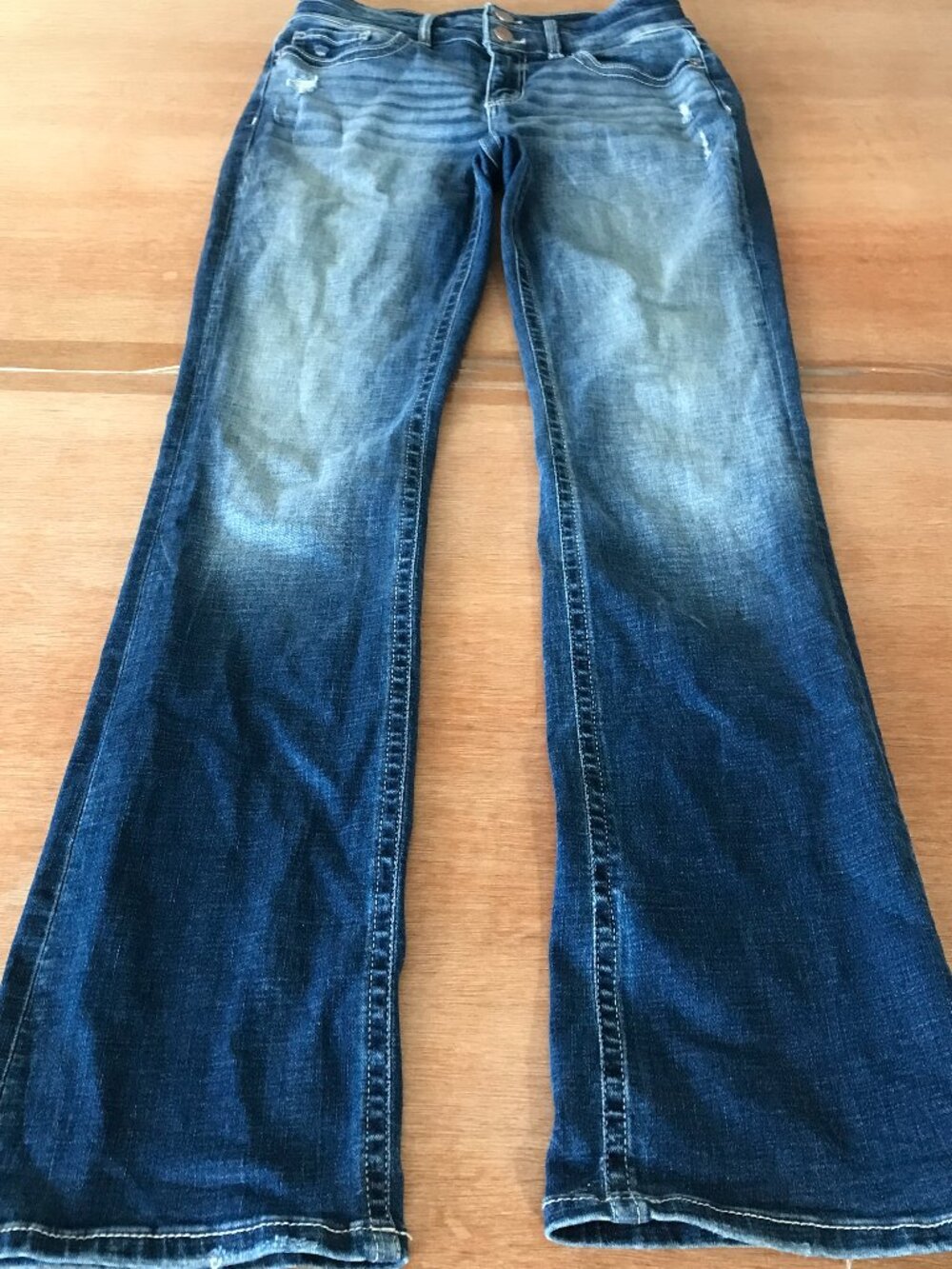 BKE Stella Slim Fit Tailored Bootcut Jeans Women 27 Blue Mid Rise Distressed